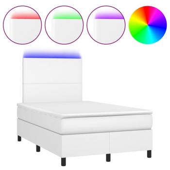 Boxspringbett mit Matratze & LED Weiß 120x200 cm Kunstleder