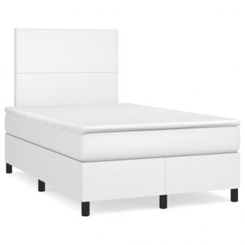 Boxspringbett mit Matratze Weiß 120x200 cm Kunstleder