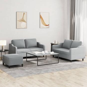 ARDEBO.de - 3-tlg. Sofagarnitur mit Kissen Hellgrau Stoff