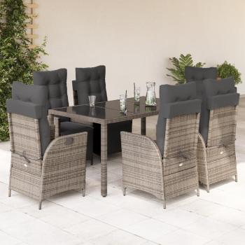 ARDEBO.de - 7-tlg. Garten-Essgruppe mit Kissen Grau Poly Rattan