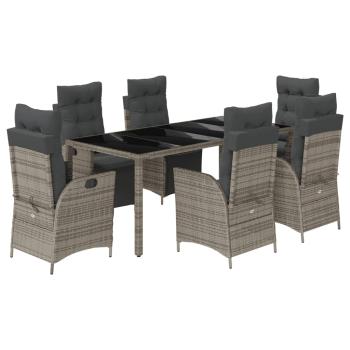 7-tlg. Garten-Essgruppe mit Kissen Grau Poly Rattan