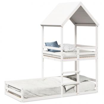 ARDEBO.de - Etagenbett mit Dach Weiß 90x200 cm Massivholz Kiefer