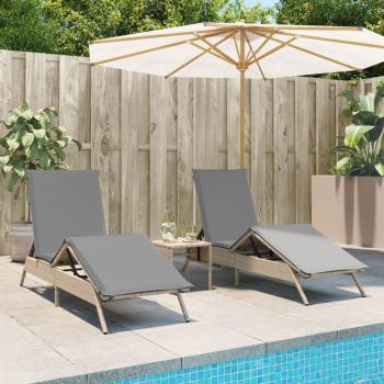 ARDEBO.de - Sonnenliegen 2 Stk. mit Tisch Beige Poly Rattan