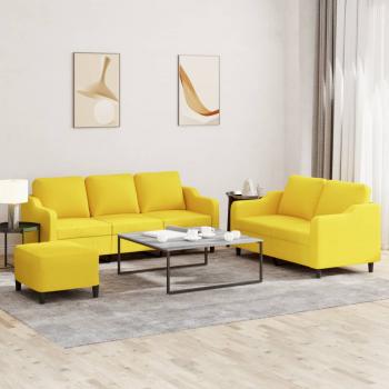 ARDEBO.de - 3-tlg. Sofagarnitur mit Kissen Hellgelb Stoff