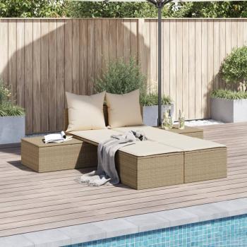 ARDEBO.de - Doppel-Sonnenliege mit Auflagen Beige Poly Rattan