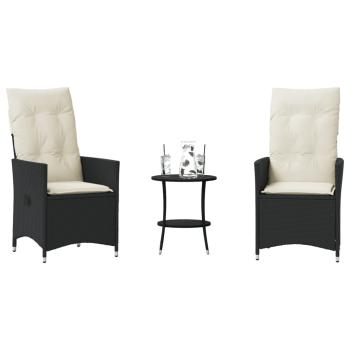 ARDEBO.de - 3-tlg. Bistro-Set mit Kissen Schwarz Poly Rattan