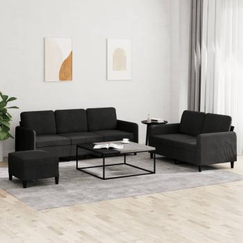 ARDEBO.de - 3-tlg. Sofagarnitur Schwarz Samt
