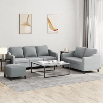 ARDEBO.de - 3-tlg. Sofagarnitur mit Kissen Hellgrau Stoff