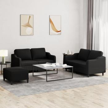 ARDEBO.de - 3-tlg. Sofagarnitur mit Kissen Schwarz Stoff