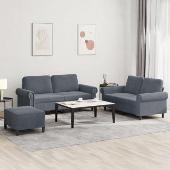 ARDEBO.de - 3-tlg. Sofagarnitur mit Kissen Dunkelgrau Samt
