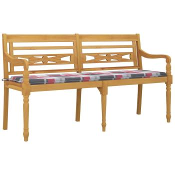 Batavia-Bank mit Kissen Rot Karomuster 150 cm Massivholz Teak