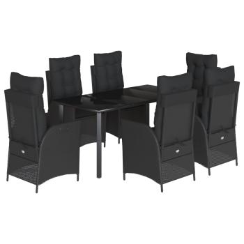 7-tlg. Garten-Essgruppe mit Kissen Schwarz Poly Rattan