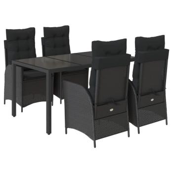 ARDEBO.de - 5-tlg. Garten-Essgruppe mit Kissen Schwarz Poly Rattan