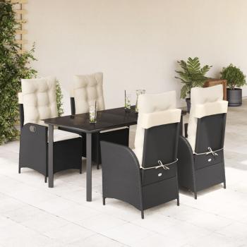 ARDEBO.de - 5-tlg. Garten-Essgruppe mit Kissen Schwarz Poly Rattan