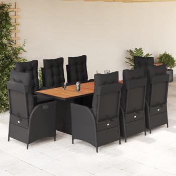 ARDEBO.de - 9-tlg. Garten-Essgruppe mit Kissen Schwarz Poly Rattan