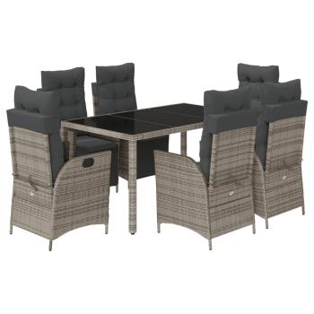 7-tlg. Garten-Essgruppe mit Kissen Grau Poly Rattan