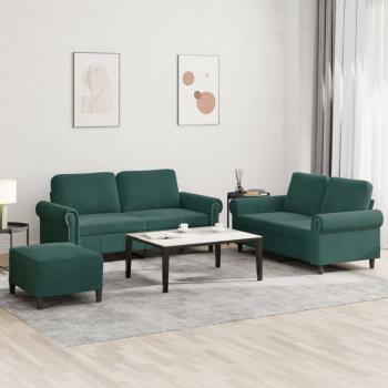 ARDEBO.de - 3-tlg. Sofagarnitur mit Kissen Dunkelgrün Samt