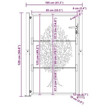 Gartentor 105x130 cm Cortenstahl Baum-Design