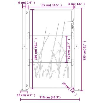 Gartentor Anthrazit 105x155 cm Stahl Gras-Design