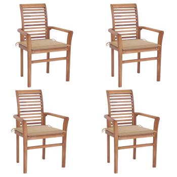 ARDEBO.de - Essstühle 4 Stk. mit Beige Kissen Massivholz Teak