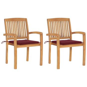 ARDEBO.de - Gartenstühle 2 Stk. mit Weinroten Kissen Massivholz Teak