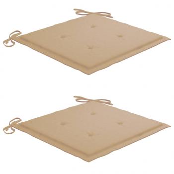 Schaukelstuhl mit Beige Kissen Massivholz Teak