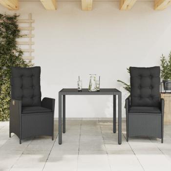 ARDEBO.de - 3-tlg. Garten-Essgruppe mit Kissen Schwarz Poly Rattan