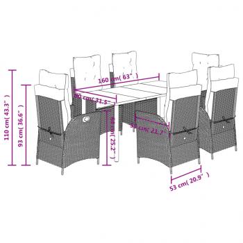7-tlg. Garten-Essgruppe mit Kissen Schwarz Poly Rattan