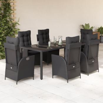 ARDEBO.de - 7-tlg. Garten-Essgruppe mit Kissen Schwarz Poly Rattan