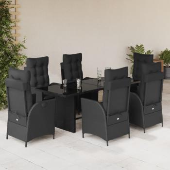 ARDEBO.de - 7-tlg. Garten-Essgruppe mit Kissen Schwarz Poly Rattan