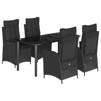 5-tlg. Garten-Essgruppe mit Kissen Schwarz Poly Rattan