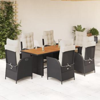 ARDEBO.de - 7-tlg. Garten-Essgruppe mit Kissen Schwarz Poly Rattan