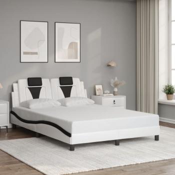 Bettgestell mit LED Weiß und Schwarz 140x190 cm Kunstleder
