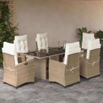 ARDEBO.de - 7-tlg. Garten-Essgruppe mit Kissen Beige Poly Rattan