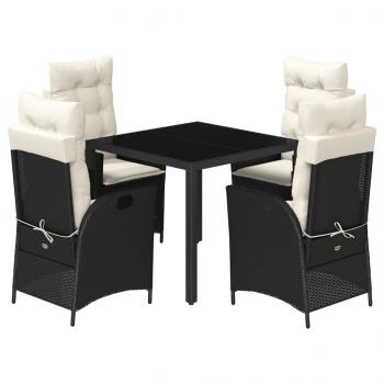 ARDEBO.de - 5-tlg. Garten-Essgruppe mit Kissen Schwarz Poly Rattan