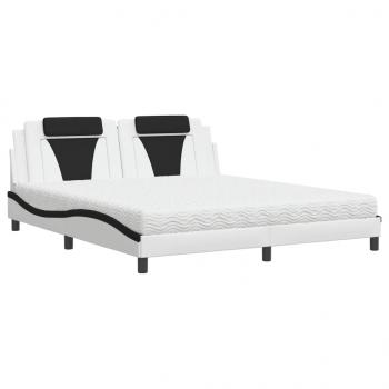 Bett mit Matratze Weiß und Schwarz 180x200 cm Kunstleder