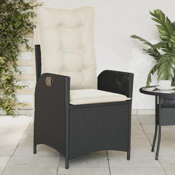 ARDEBO.de - Gartensessel Verstellbar mit Kissen Schwarz Poly Rattan