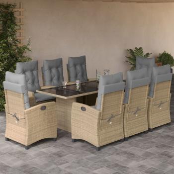 ARDEBO.de - 9-tlg. Garten-Essgruppe mit Kissen Beigemischung Poly Rattan