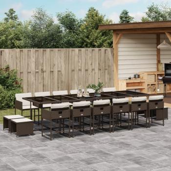 ARDEBO.de - 17-tlg. Garten-Essgruppe mit Kissen Braun Poly Rattan
