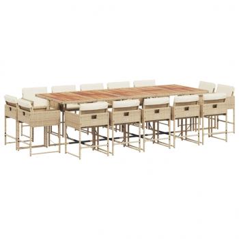 15-tlg. Garten-Essgruppe mit Kissen Beige Poly Rattan