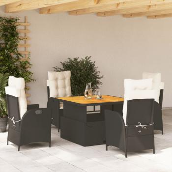 ARDEBO.de - 5-tlg. Garten-Essgruppe mit Kissen Schwarz Poly Rattan