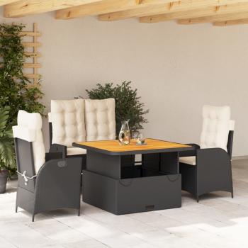 ARDEBO.de - 4-tlg. Garten-Essgruppe mit Kissen Schwarz Poly Rattan