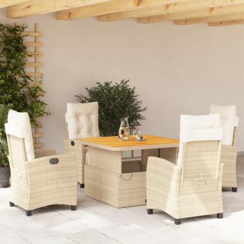 ARDEBO.de - 5-tlg. Garten-Essgruppe mit Kissen Beige Poly Rattan