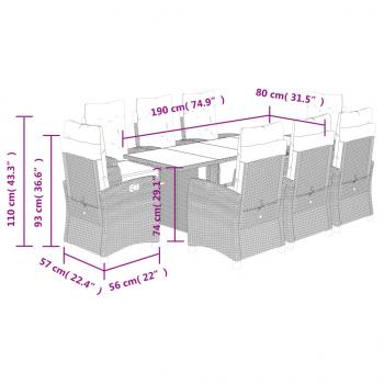 9-tlg. Garten-Essgruppe mit Kissen Beige Poly Rattan