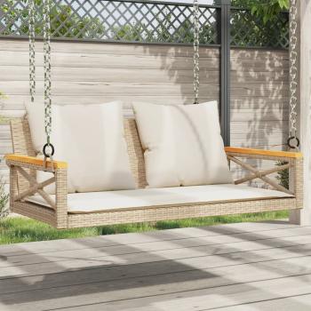 ARDEBO.de - Hängebank mit Kissen Beige 109x62x40 cm Poly Rattan