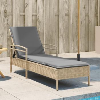 ARDEBO.de - Sonnenliege mit Auflage Beige 63x200x81 cm Poly Rattan