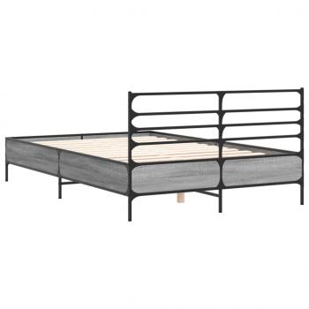 Bettgestell Grau Sonoma 135x190 cm Holzwerkstoff und Metall