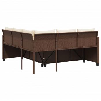 Gartensofa in L-Form mit Tisch und Kissen Braun Poly Rattan