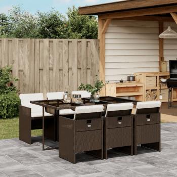 ARDEBO.de - 7-tlg. Garten-Essgruppe mit Kissen Braun Poly Rattan