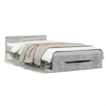 ARDEBO.de - Bettgestell mit Schublade Betongrau 90x190 cm Holzwerkstoff